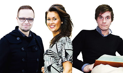 Olli-Poika Parviainen (vihr.), Tiina Elovaara (ps.) ja Ilkka Sasi (kok.) ovat Tampereen kaupunginvaltuuston nuoret opiskelevat valtuutetut.